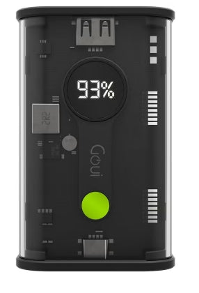 Goui 20000 mAh Nano Transparent Power Bank – Portable Fast Charging with Simultaneous Device Support, Quick Charge 3.0, Power Delivery, and Digital Display - Black