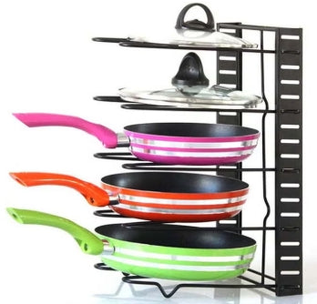 رف تنظيم الأواني ٥ طوابق من جنريك مصمم لتنظيم أدوات المطبخ بطريقة عملية ومرتبة. يمكن استخدامه لحمل القدور والمقالي والأغطية وأدوات الخَبز، كما يساعد على استغلال المساحات في الخزائن