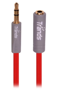 Trands Male To Female Aux Extension Audio Cable Red/Grey