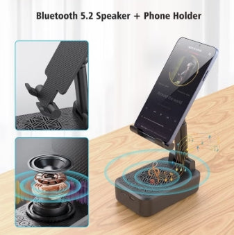 حامل الهاتف المزود بسماعة بلوتوث لاسلكية هو جهاز عملي يجمع بين حامل الهاتف المتين المقاوم للانزلاق وسماعة قوية بصوت محيطي عالي الجودة. يوفر تجربة صوتية واضحة وغامرة مع إبقاء الهاتف في وضع مثالي