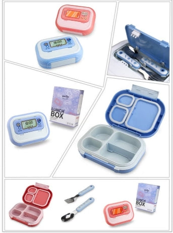 CityRiya-Long Bento Box Lunch Box for Kids Adults Leakproof Bento Lunch Box with 4 Compartments Spoon