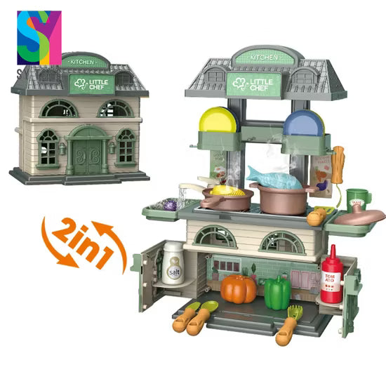 2-in-1 Playhouse & Kitchen Toy – 38 Pieces for Kids Ages 3+