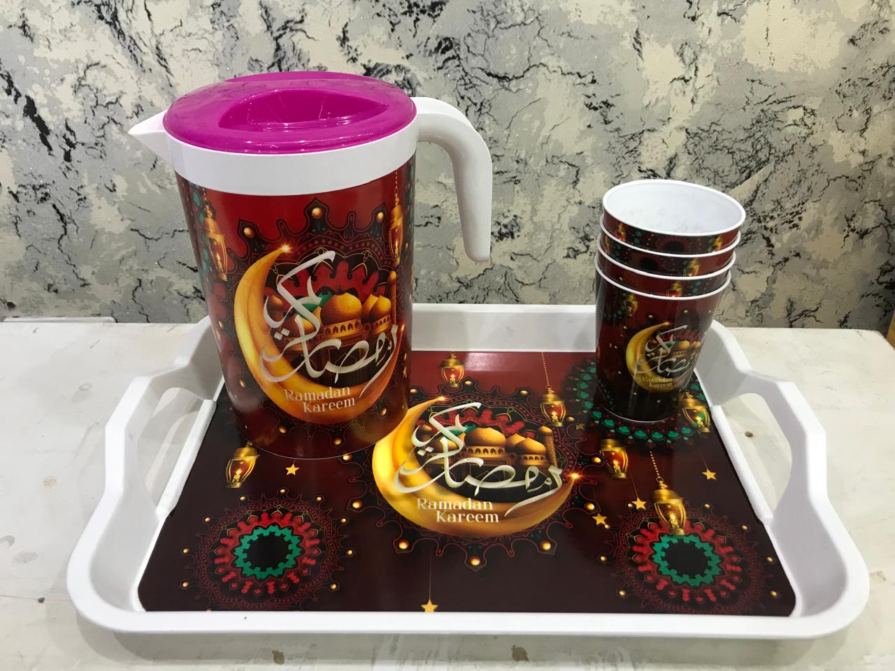 Ramadan Tray and Pitcher Set with 4 Cups – Elegant Drinkware for Iftar and Suhoor ( Various shapes and colors ) – Safqqa Egypt