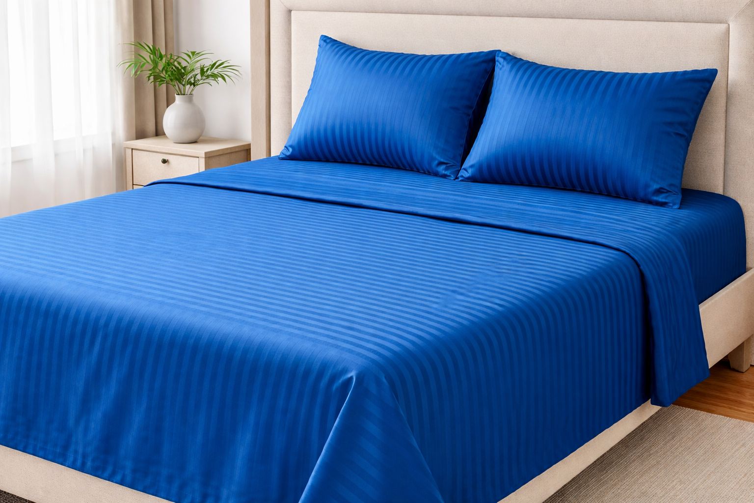 Striped Flat Bed Sheet Set – 3 Pieces (1 Sheet + 2 Pillowcases)