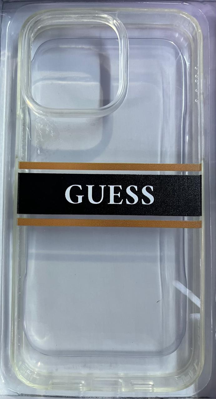 Guess Brown Stripe Clear Back Case for iPhone 14 Pro Max