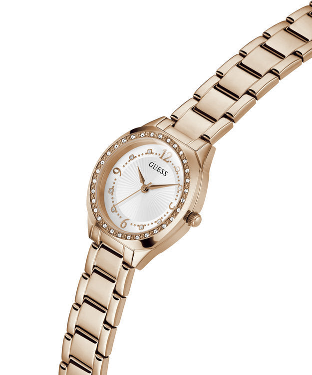 Guess Women’s Watch with Rose Gold Tone Case, White Dial – Quartz