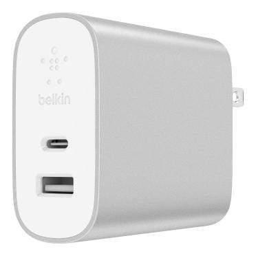 شاحن منزلي Belkin Boost Charge 27 واط USB-C + 12 واط USB-A (إجمالي 39 واط) - توصيل طاقة USB-PD متعدد المنافذ، يدعم الشحن السريع من Apple لأجهزة iPhone XS وXS Max وXR وX و8/8 Plus والمزيد من الدرجة