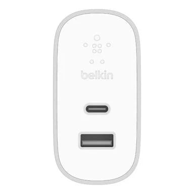 شاحن منزلي Belkin Boost Charge 27 واط USB-C + 12 واط USB-A (إجمالي 39 واط) - توصيل طاقة USB-PD متعدد المنافذ، يدعم الشحن السريع من Apple لأجهزة iPhone XS وXS Max وXR وX و8/8 Plus والمزيد من الدرجة