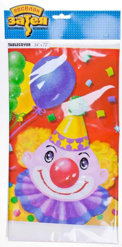 Party Clown Print Table Cover – 54 x 72 inch Multicolor Disposable Tablecloth