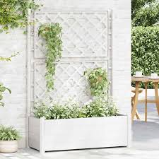 Stefanplast 80 L Outdoor Rectangular Planter Box with Trellis – White Wood-Effect