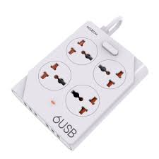 Moxom شريط طاقة 10 في 1 – 4 مقابس + 6 منافذ USB مع زر تحكم رئيسي