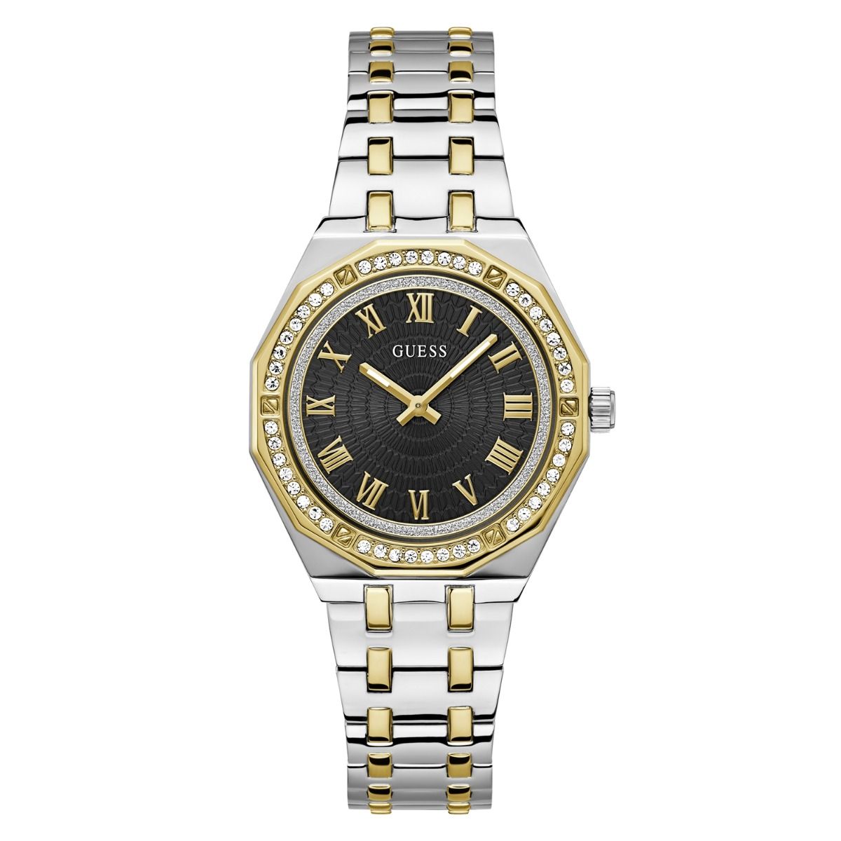 GUESS Two-Tone Stainless Steel Analog Black Dial Ladies Watch