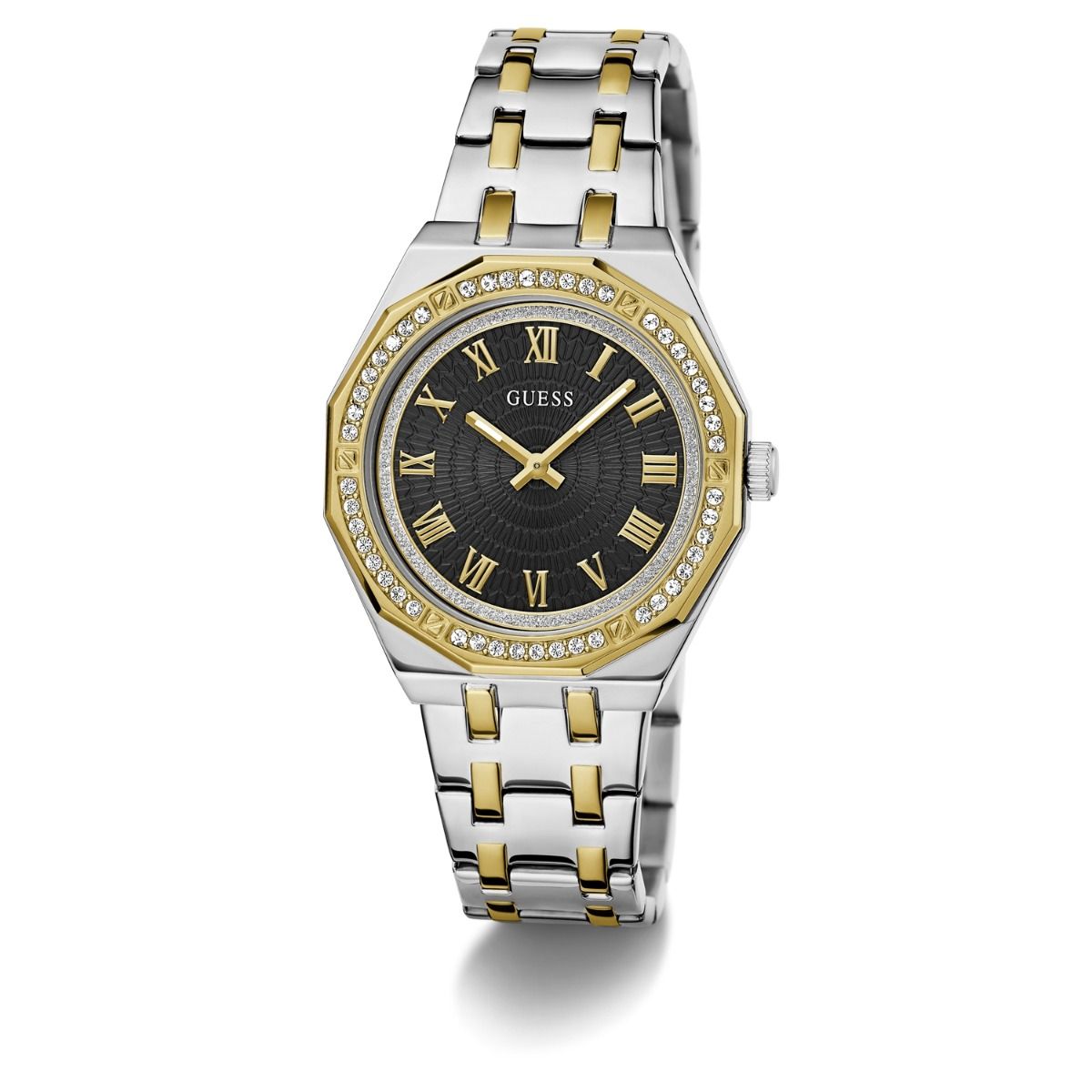GUESS Two-Tone Stainless Steel Analog Black Dial Ladies Watch