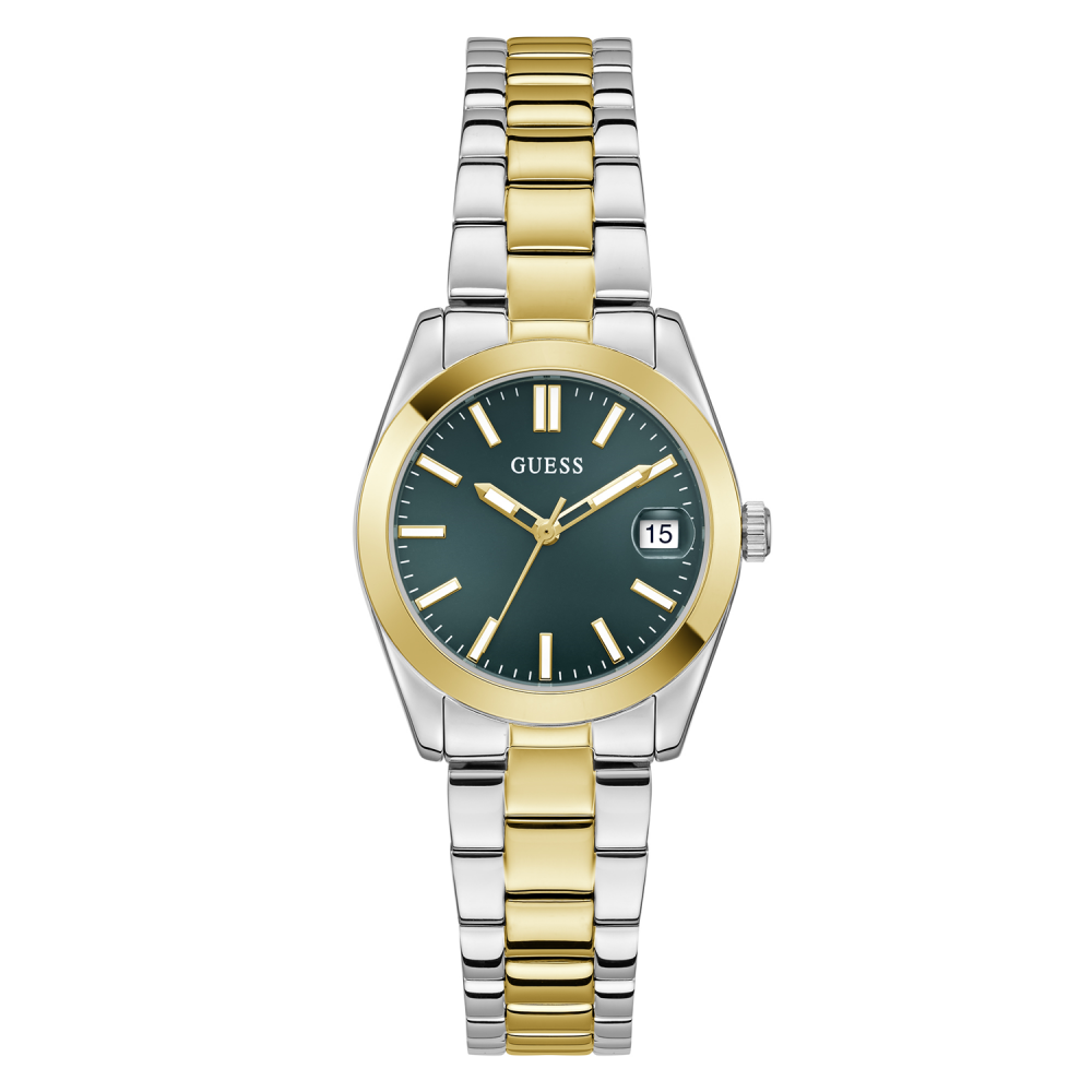 Guess Two-Tone Ladies Watch with Green Dial and Two-Tone Bracelet