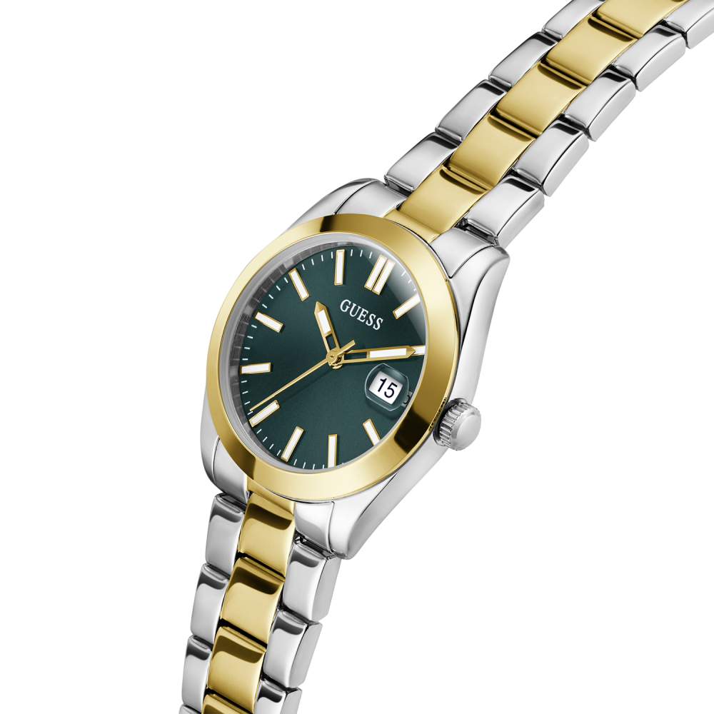 Guess Two-Tone Ladies Watch with Green Dial and Two-Tone Bracelet