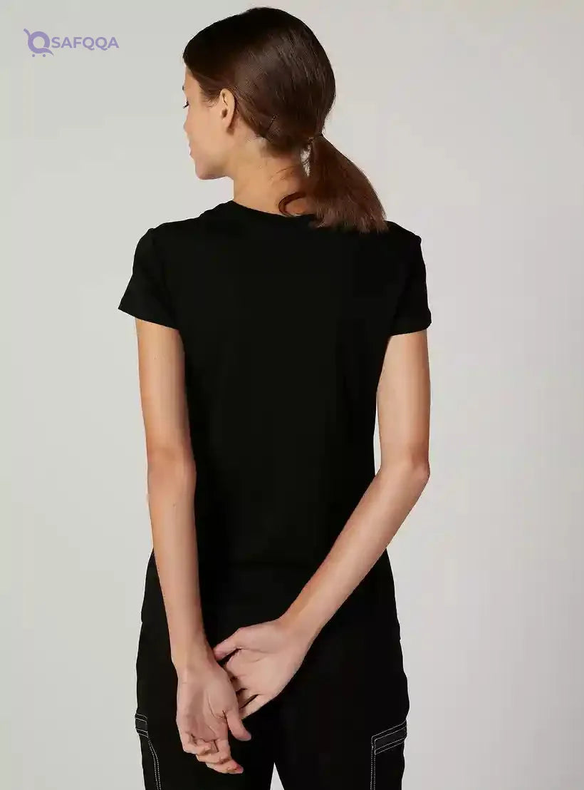 Sustainable Printed T-shirt with Round Neck and Cap Sleeves - Safqqa Egypt