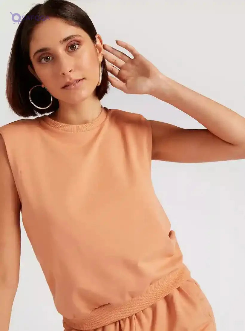 Solid Sleeveless T-shirt with Crew Neck - Safqqa Egypt
