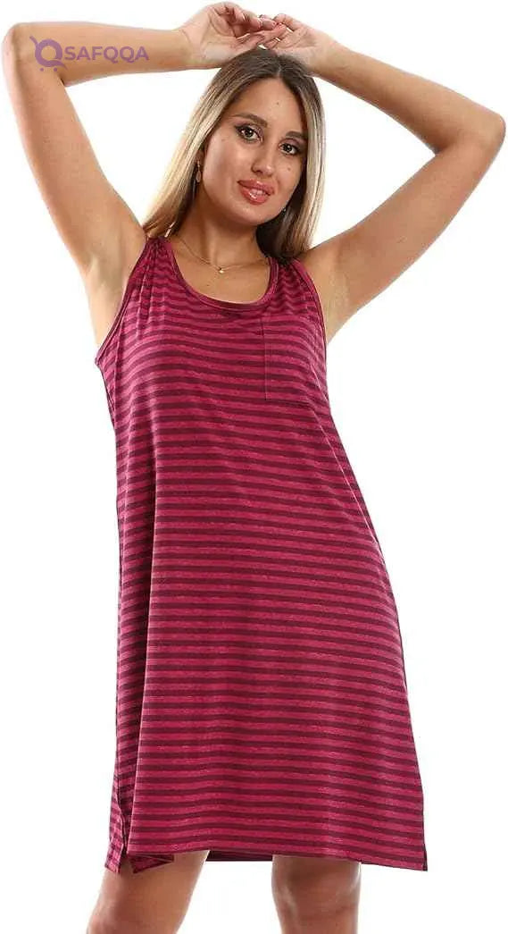 Kady Women Slip On Striped Sleepshirt with Side Patch Pocket - Safqqa Egypt