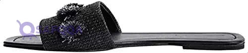 Deeda Faux-Leather Stitched Flower Detail Slide Slippers for Women - Safqqa Egypt
