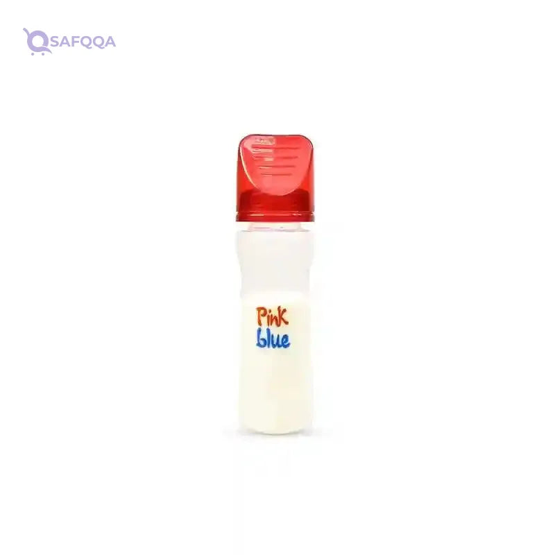 Pink Blue Baby Bottle 240 ml without handle Premium - Pink (imported nipple) Includes 2 pieces (strainer + stopper) for added practicality - Safqqa