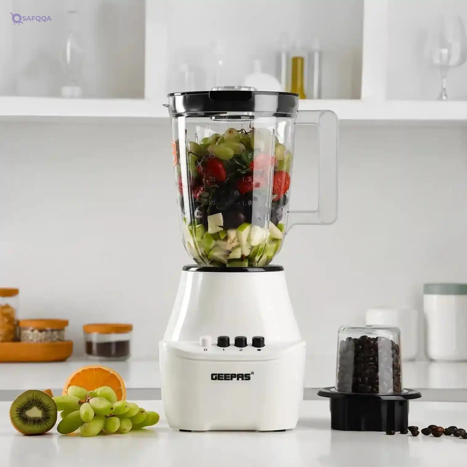 Geepas GSB5409 400W 2 in 1 Blender - Stainless Steel Blades, 4 Speed Control with Pulse | Over Heat Protection| Ice Crusher, Chopper, Coffee Grinder & More - Safqqa Egypt