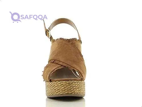 Sprox Criss Cross Strap Raffia Sole Wedge Sandals for Women - Camel - Safqqa Egypt