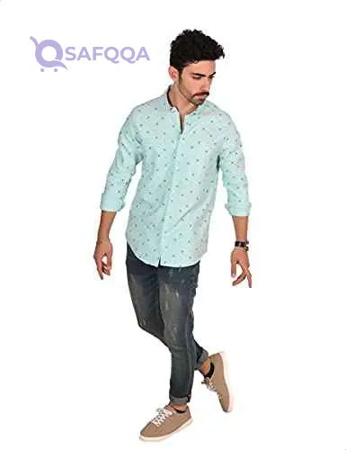 White Rabbit Printed Regular Fit Long Sleeves Shirt for Men - Size M - Safqqa Egypt