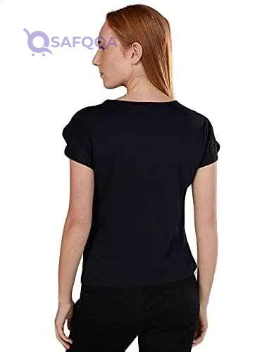 Splash Basic Solid Round-Neck Split Short Sleeves T-shirt For Women - Safqqa Egypt
