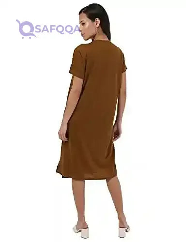 Jamila Cotton Round-Neck Short-Sleeve Side-Slits Longline Top For Women L - Safqqa Egypt