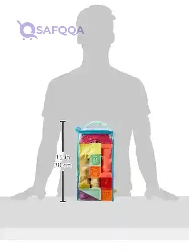 B. toys - elemenosqueeze baby blocks - 26 stacking blocks with shapes numbers, animals & textures - bpa free soft blocks for babies 6m+ (26-pcs) - Safqqa Egypt