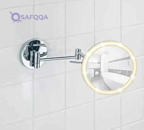 وينكو مراة حائط باور لوك® باضاءة LED من اورا، مصنوعة من الستيل، تثبت بدون ثقب، مراة مكبرة لمستحضرات التجميل والتزيين، 20×24.5×10-40 سم، كروم - Safqqa