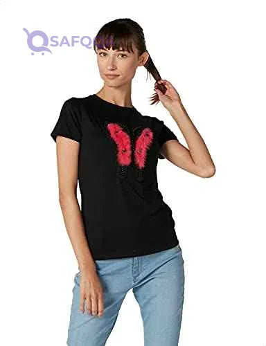 Splash Fur Butterfly Short Sleeves T-Shirts for Women - Safqqa Egypt