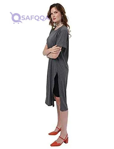 Jamila Cotton Round-Neck Short-Sleeve Side-Slits Longline Top For Women - Safqqa Egypt