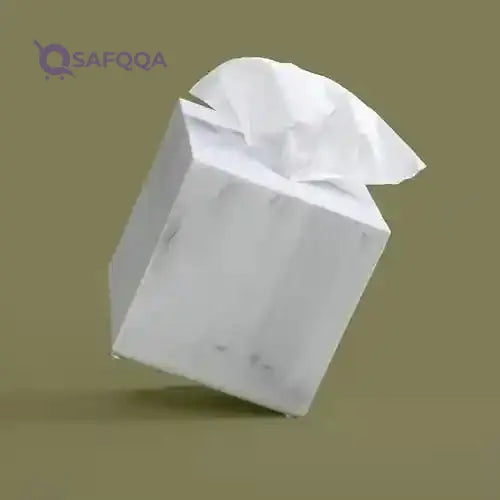 Essentra Home White Square Tissue Box Cover for Vanity Countertops - Safqqa