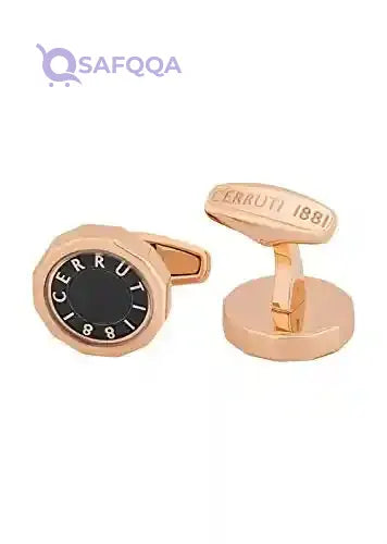 Cerruti 1881 Gold Plated Stainless Steel Two-Tone Cufflinks for Men - Black and Rose Gold, Stainless Steel - Safqqa