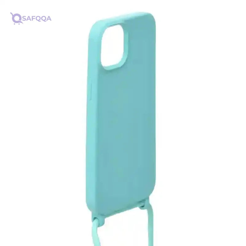 Silicone Back Phone Protection Cover With Fabric Strap And Safety Edges For Iphone 14 6.7 - Turquoise - Safqqa Egypt