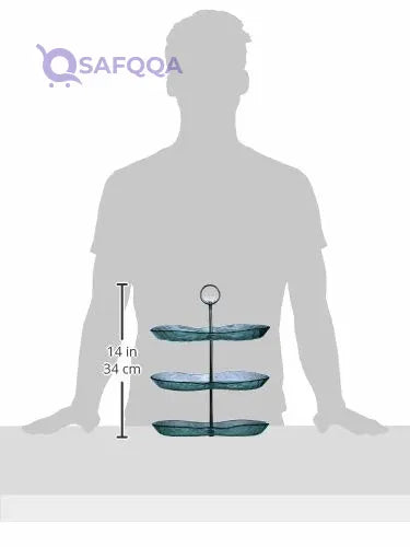 Harmony  3 Tier Serving Tray With Silver Handle, Clear, Glass - Safqqa