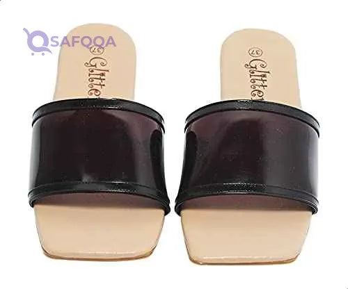 Glitter Plain Square Toe Sheer Flat Slides for Women - Safqqa Egypt