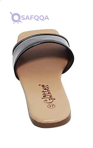 Glitter Plain Square Toe Sheer Flat Slides for Women - Safqqa Egypt