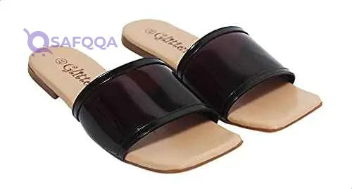 Glitter Plain Square Toe Sheer Flat Slides for Women - Safqqa Egypt