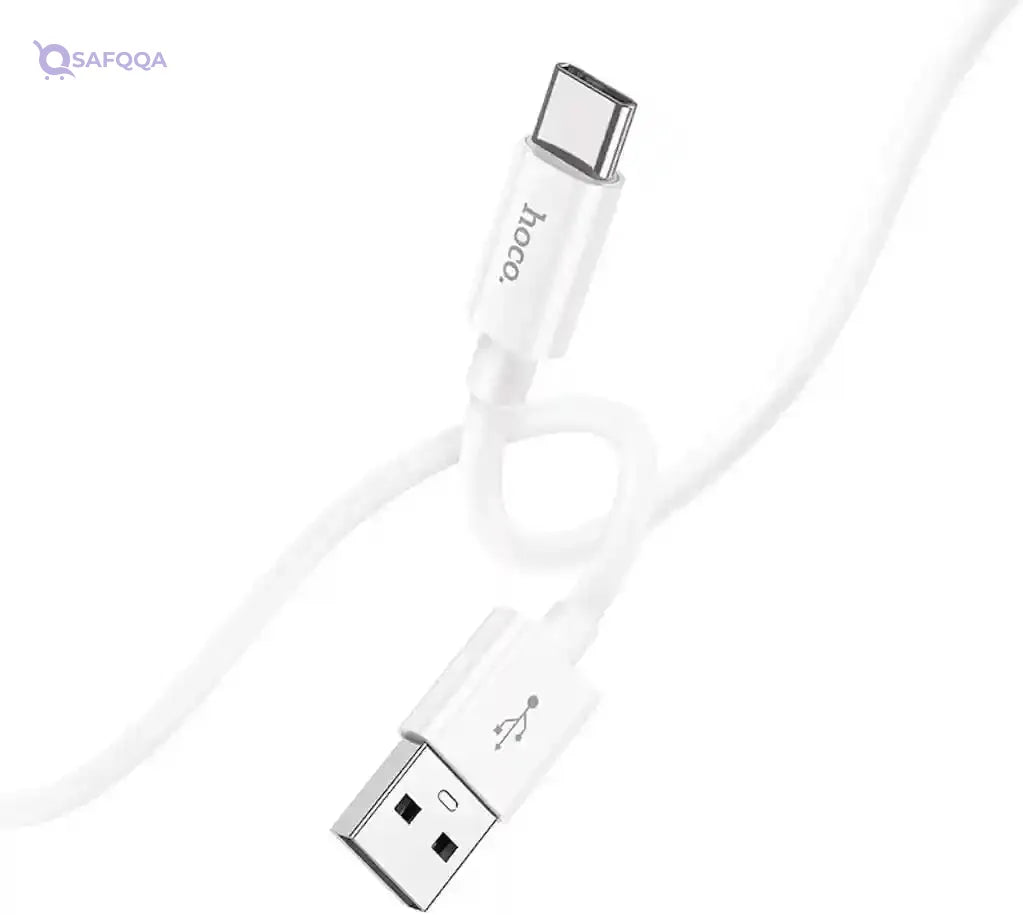 Hoco X87 - Magic Silicone Charging And Data Transmittion Cable (3A - 1M), USB-C Plug Compatible With Samsung Huawei Xiaomi Oppo - White - Safqqa