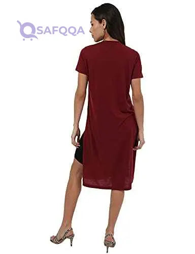 Jamila Cotton Round-Neck Short-Sleeve Side-Slits Longline Top For Women - Safqqa Egypt