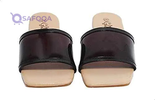 Glitter Plain Square Toe Sheer Flat Slides for Women - Safqqa Egypt