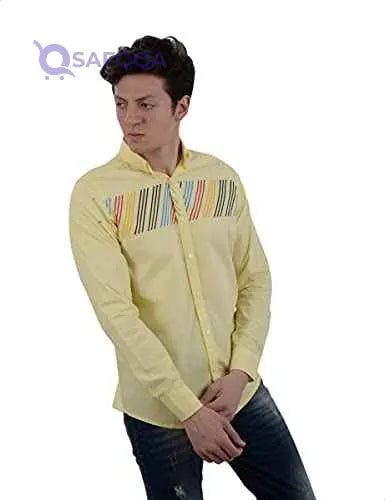White Rabbit Men's Long Sleeve Shirt with Front Stripe Print - Size L - Safqqa Egypt