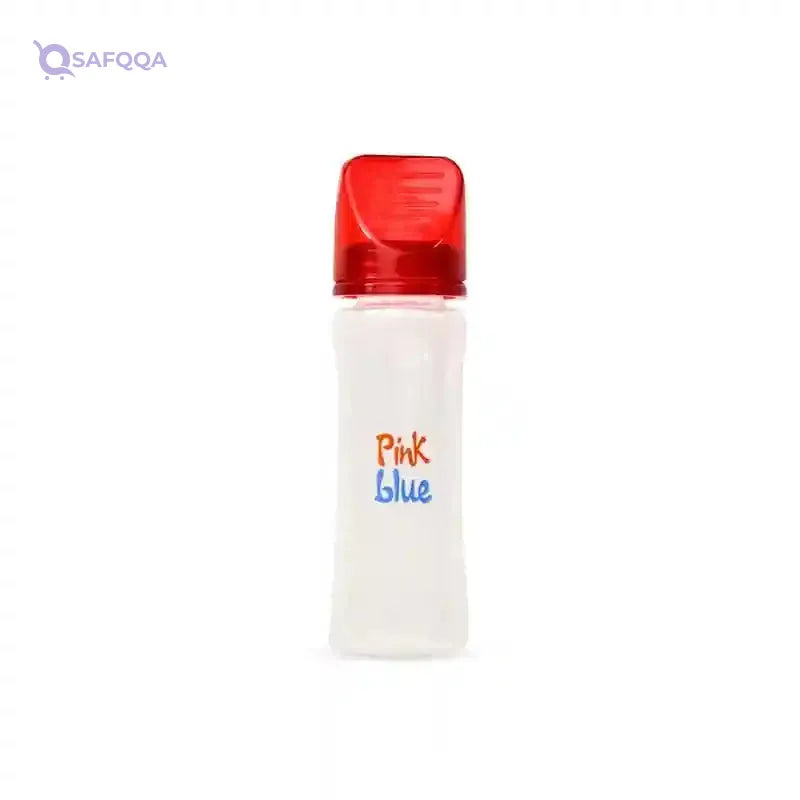 Pink Blue Baby Bottle 240 ml without handle Premium - Pink (imported nipple) Includes 2 pieces (strainer + stopper) for added practicality - Safqqa