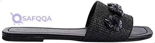 Deeda Faux-Leather Stitched Flower Detail Slide Slippers for Women - Safqqa Egypt
