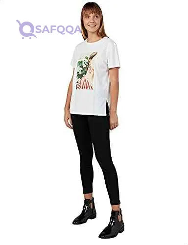 Splash Front Print Short Sleeves Cotton T-Shirt for Women - Safqqa Egypt