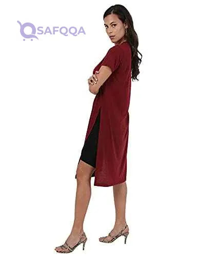 Jamila Cotton Round-Neck Short-Sleeve Side-Slits Longline Top For Women - Safqqa Egypt