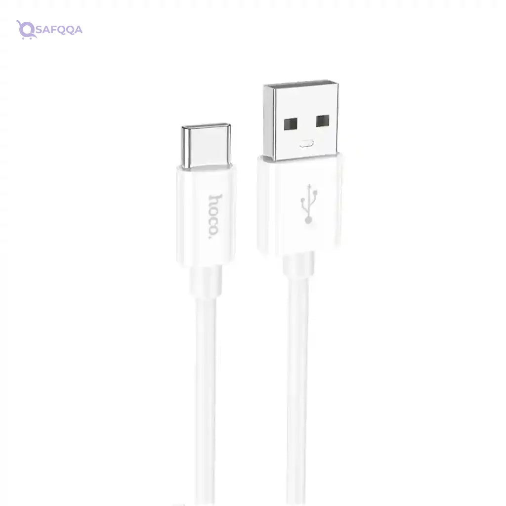 Hoco X87 - Magic Silicone Charging And Data Transmittion Cable (3A - 1M), USB-C Plug Compatible With Samsung Huawei Xiaomi Oppo - White - Safqqa