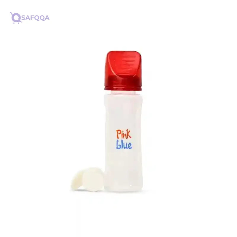 Pink Blue Baby Bottle 240 ml without handle Premium - Pink (imported nipple) Includes 2 pieces (strainer + stopper) for added practicality - Safqqa